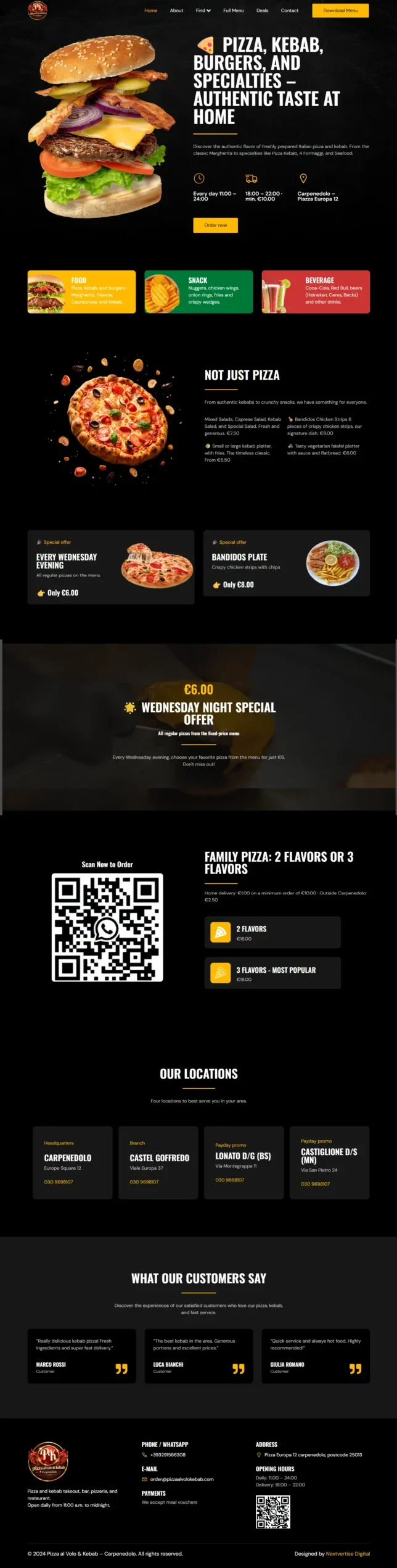 WordPress web design services 3 Pizza al Volo Kebab website showcasing affordable web design services for an Italian pizza and kebab restaurant in Carpenedolo, Italy, delivered by Nexvertise Digital